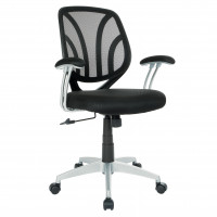 OSP Home Furnishings EMH69203S-3M Screen Back Chair with Black Mesh Fabric and Silver Coated Arms and Base